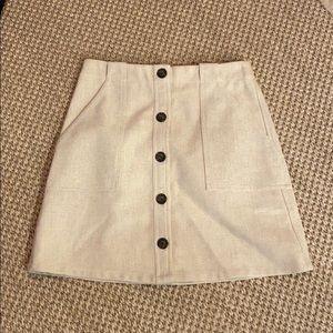Tan Button-down Cotton Linen Skirt